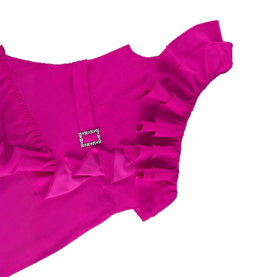 DamenElegantes Abendkleid mit asymmetrischem Rüschenbereich und Taillengürtel R&B
