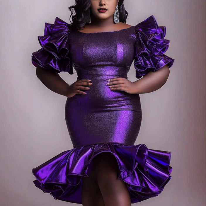 Damen glamouröses Abendkleid mit voluminösen Rüschensäumen R&B