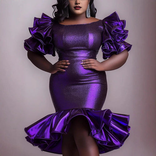 Damen glamouröses Abendkleid mit voluminösen Rüschensäumen R&B