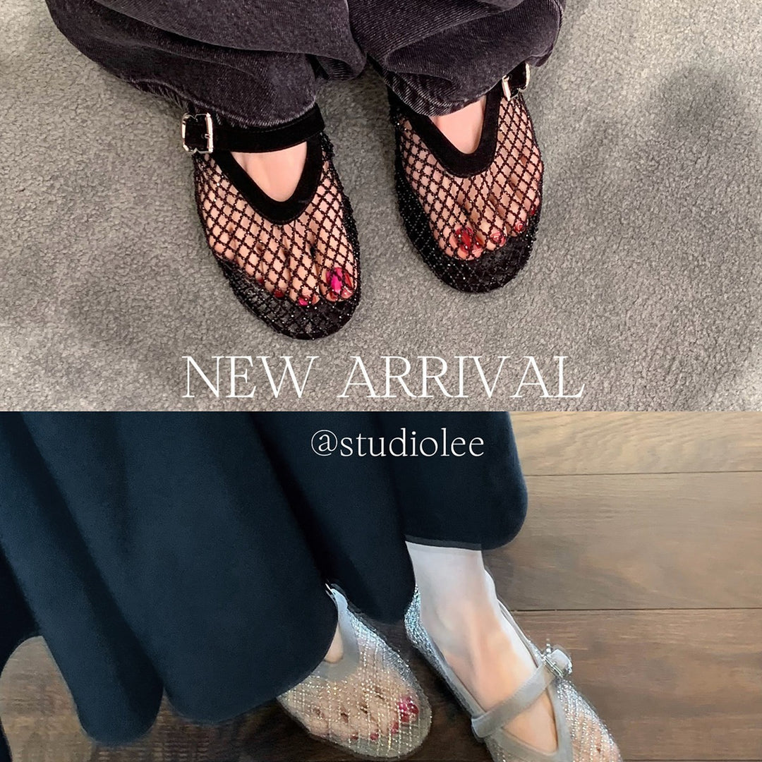 Damen elegante Ballerina-Schuhe mit dekorativem Riemchen und funkelnden Akzenten R&B