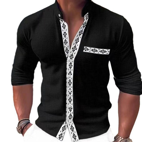 Herren Modische Langarmbluse mit dekorativem Kragen und edlem Design R&B