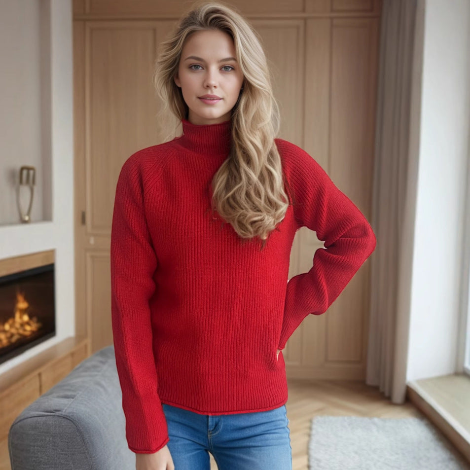 Damen Pullover mit hohem Kragen und strukturiertem Strickmuster R&B