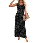 Damen Eleganter Jumpsuit mit Bindegürtel und modernem Grafikdesign R&B