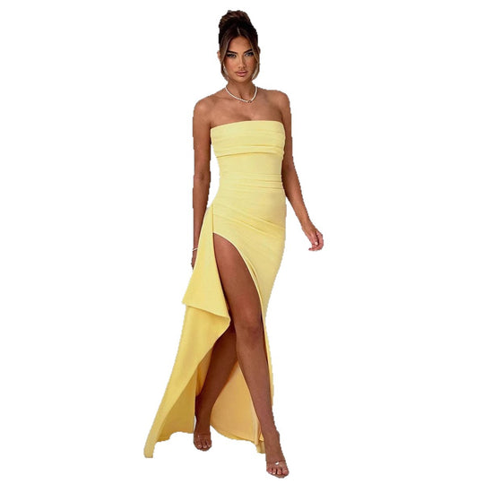 Damen Elegantes trägerloses Abendkleid mit asymmetrischem Schlitz R&B