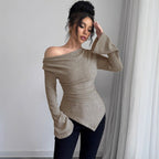 Damen Langarm Shirt mit Rippstruktur und weitem Ärmel R&B