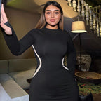 Damen figurbetontes Kleid mit Raffungen und langen Ärmeln R&B
