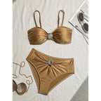 Damen Bandeau-Bikini mit elegantem Muschel-Detail und hohem Beinausschnitt R&B