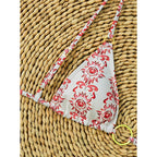 Damen Dreieck-Bikini mit dekorativem Ring und verstellbaren Bindändern