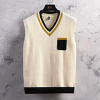 Herren ärmellose Strickjacke mit V-Ausschnitt und Farbblockdesign R&B