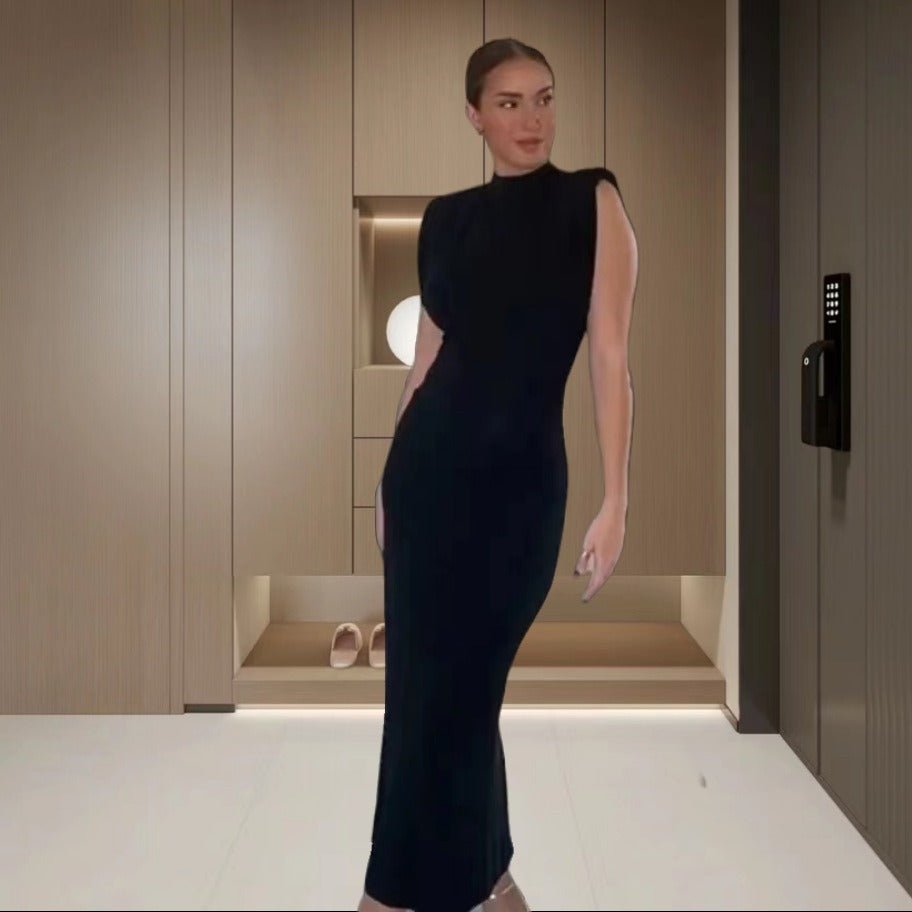 Damen Figurbetontes Maxikleid mit asymmetrischem Design und elegantem Halsschmuck R&B