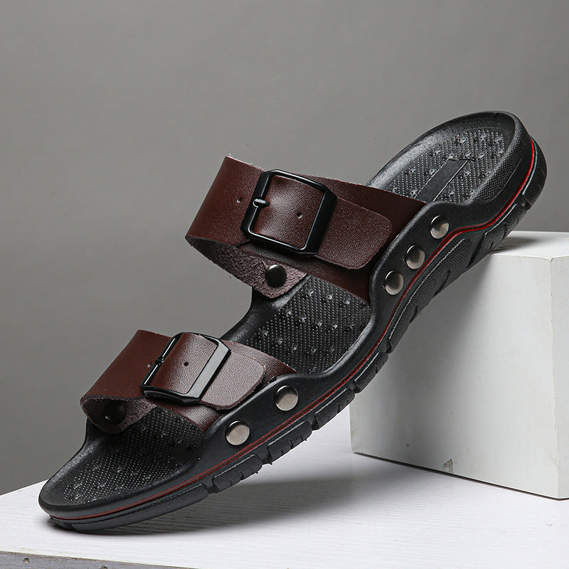Herren Bequeme Leder-Sandalen mit verstellbaren Riemen R&B