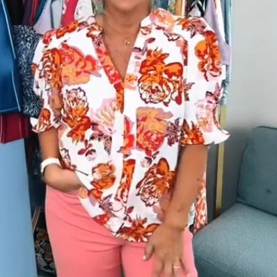Damen Bluse mit floralem Design und voluminösen Ärmeln Heidi-Mode