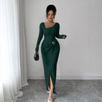 Damen nan figurbetontes Maxikleid aus geripptem Strick mit Wickeldetail und Schlitz R&B