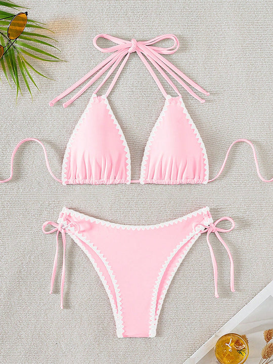 Damen Triangel-Bikini mit verspielten Kontrastnähten R&B
