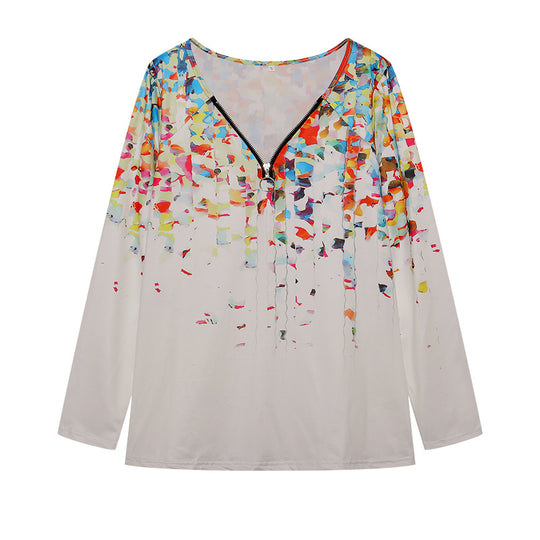 Damen Langarmshirt mit farbenfrohem Blütenmuster und modernem Zipper R&B