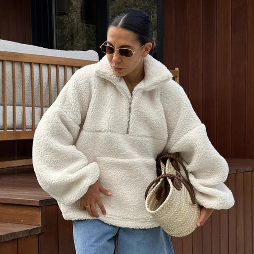Damen Fleece-Pullover mit hohem Kragen und seitlichen Taschen R&B