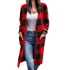 Damen Langarmcardigan mit modernem Karomuster und praktischen Taschen R&B