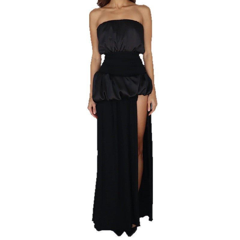 Damen Elegantes Maxikleid mit schulterfreier Silhouette und seitlichem Schlitz R&B