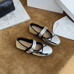 Damen Ballerinas mit dekorativem Riemchen und schimmerndem Metallic-Look R&B