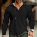 Herren nan körperbetontes Waffelstruktur-Henley-Hoodie mit halber Knopfleiste und Zugkordel R&B