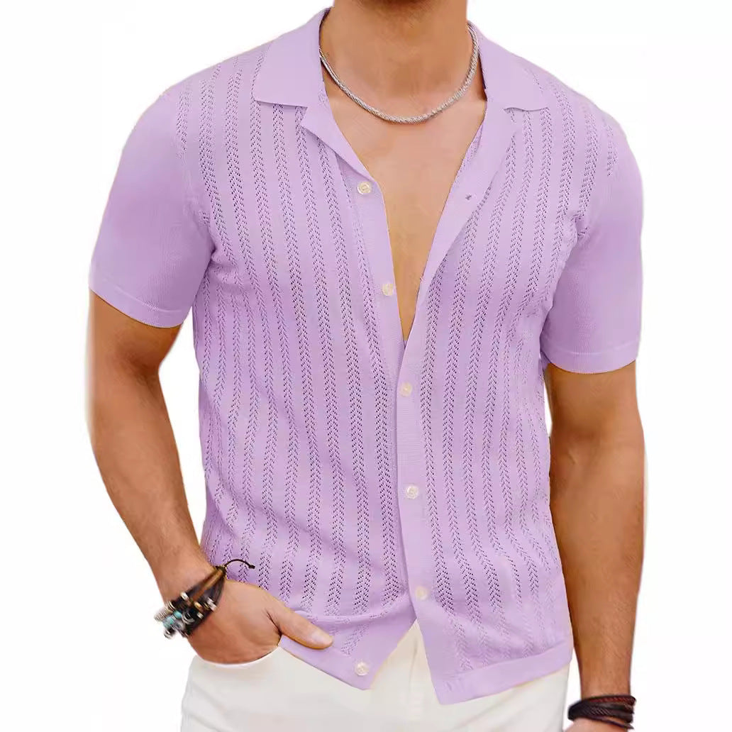 Herren Kurzarm Strickhemd mit strukturiertem Design R&B