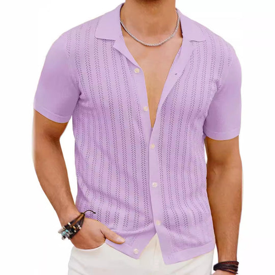 Herren Kurzarm Strickhemd mit strukturiertem Design R&B