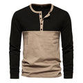 Herren Langarm-Henley-Shirt mit kontrastierenden Ärmeln und stilvollem Knopfdesign