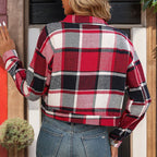 Damen Karierte Baumwolljacke mit modischem Schnitt und Taschen R&B