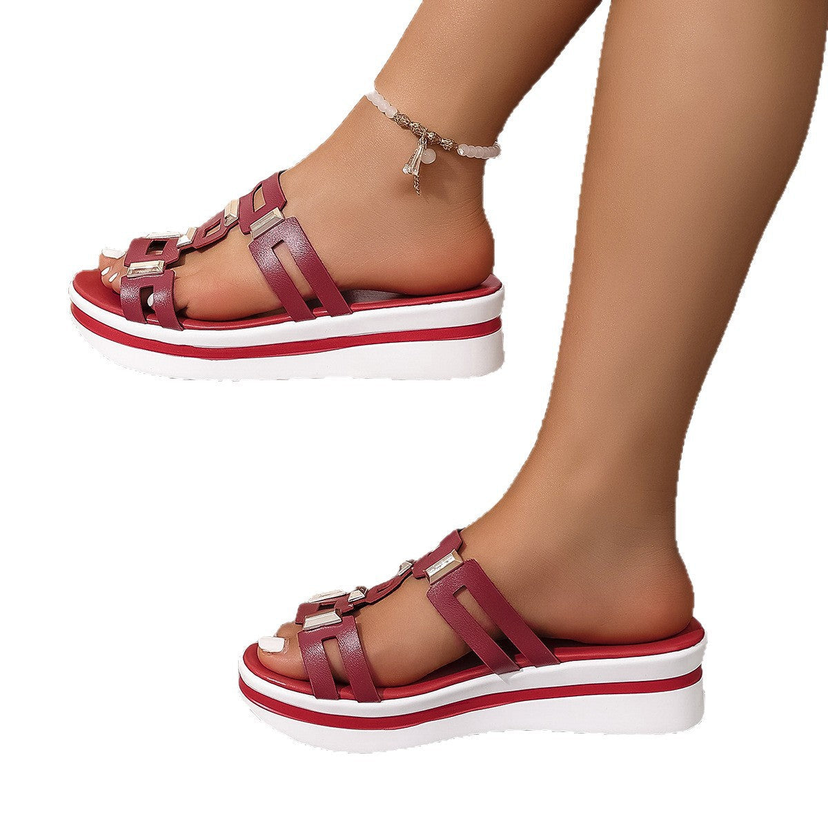 Damen Trendige Plateausandalen mit modischen Metallakzenten R&B
