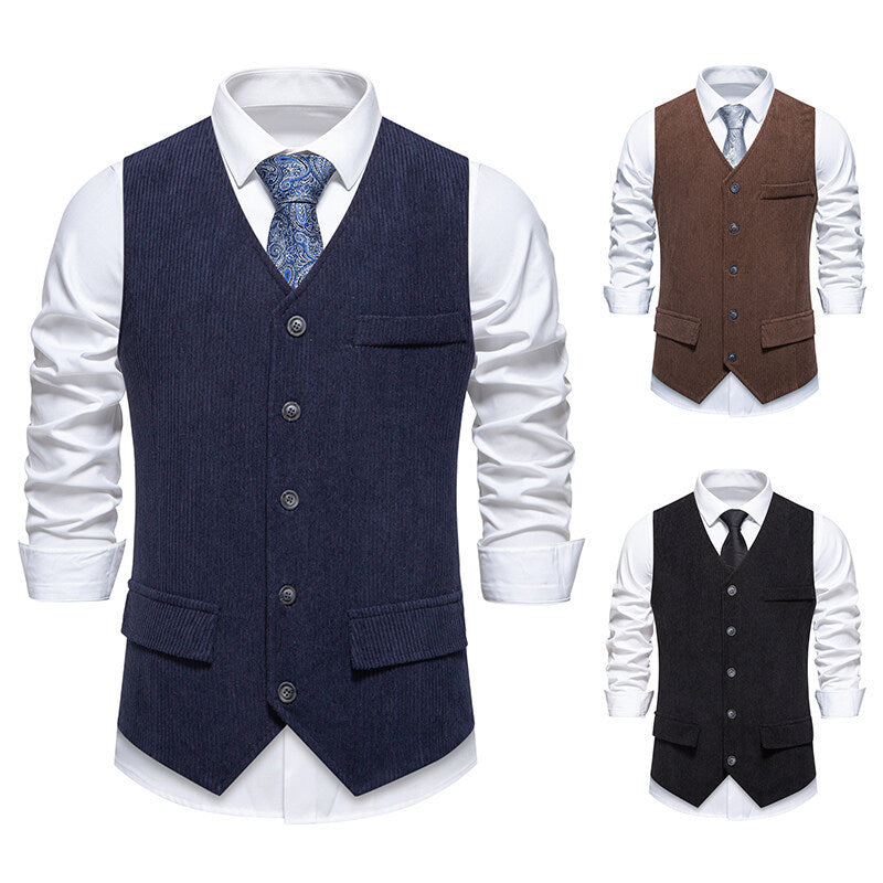 Herren elegante Anzugweste im klassischen Herringbone-Design mit praktischen Taschen R&B