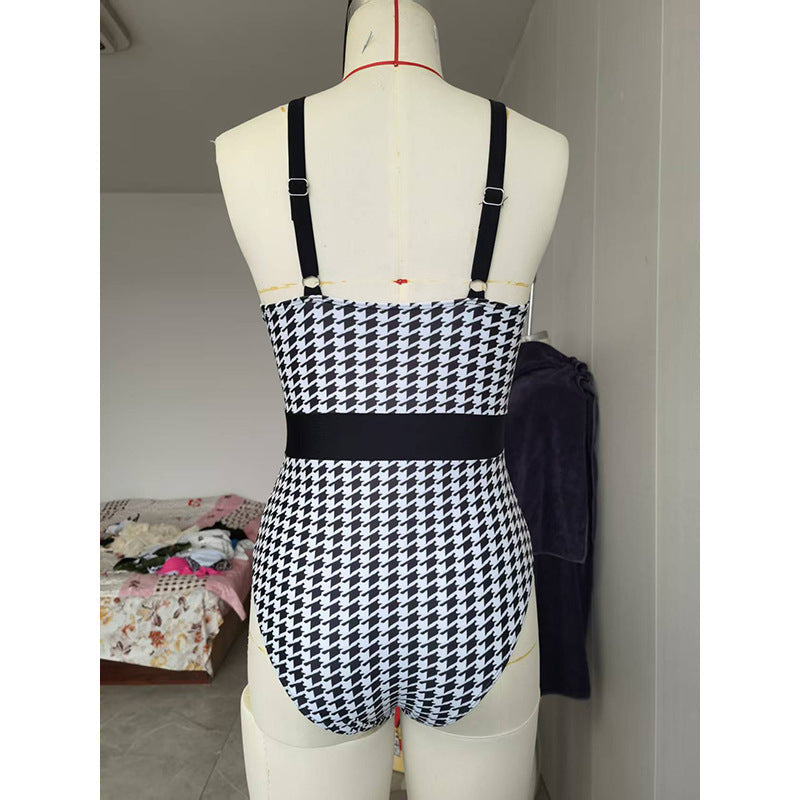 Damen Einteiler Badeanzug mit modischem Karomuster und eleganter Taillierung R&B