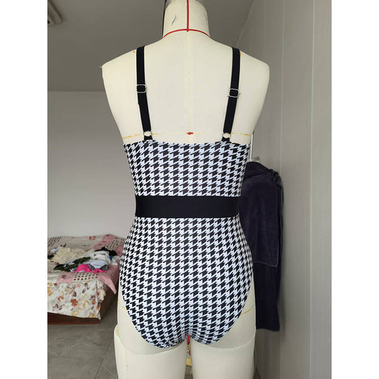 Damen Einteiler Badeanzug mit modischem Karomuster und eleganter Taillierung R&B