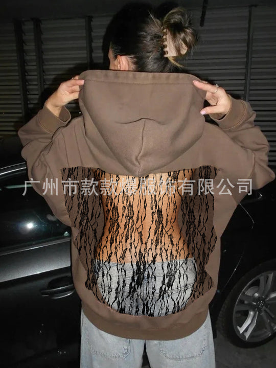 Damen nan Kapuzensweatshirt mit transparenter bestickter Rückenpartie R&B