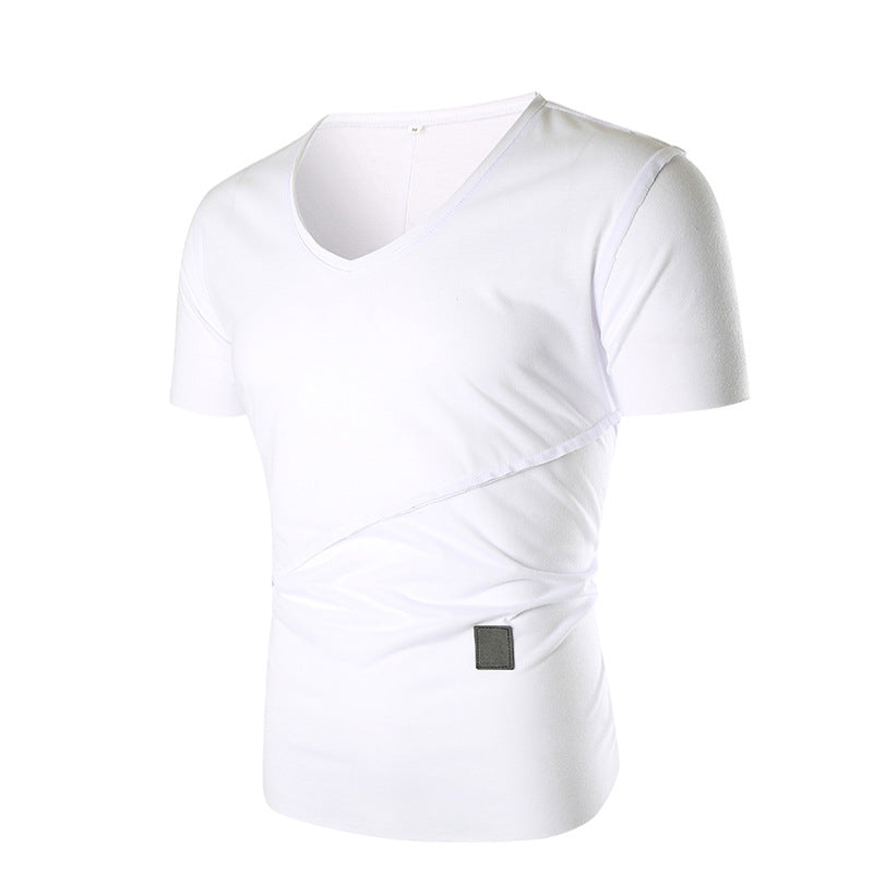 Herren V-Ausschnitt T-Shirt mit asymmetrischem Schnitt und elastischem Bund
