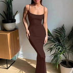 Damen Elegantes Langes Kleid mit schmalem Schnitt und feinen Trägern R&B