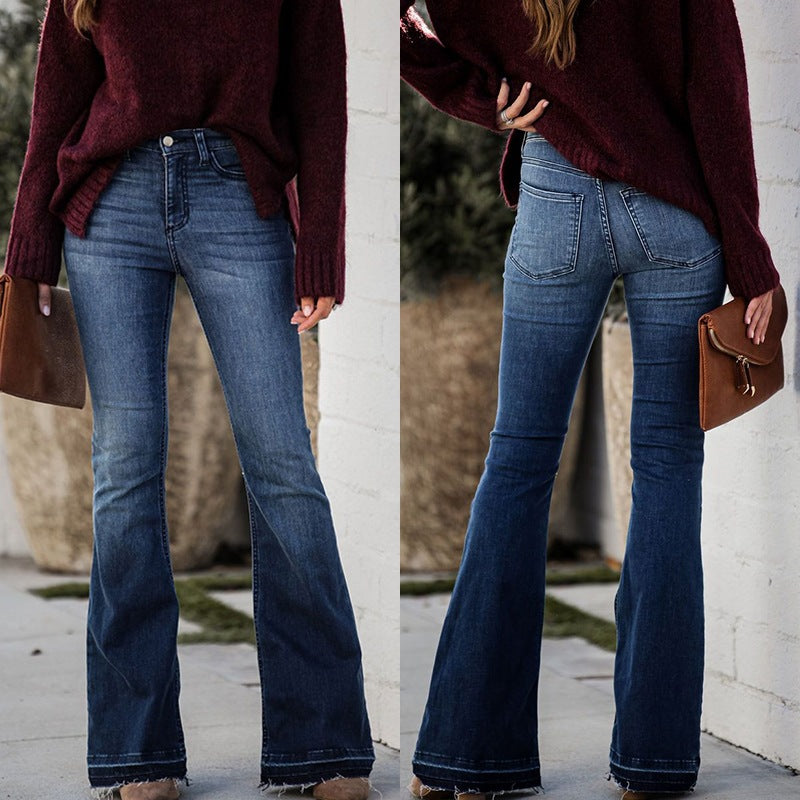 Damen Flared Jeans mit frayed Saum und hohem Bund R&B