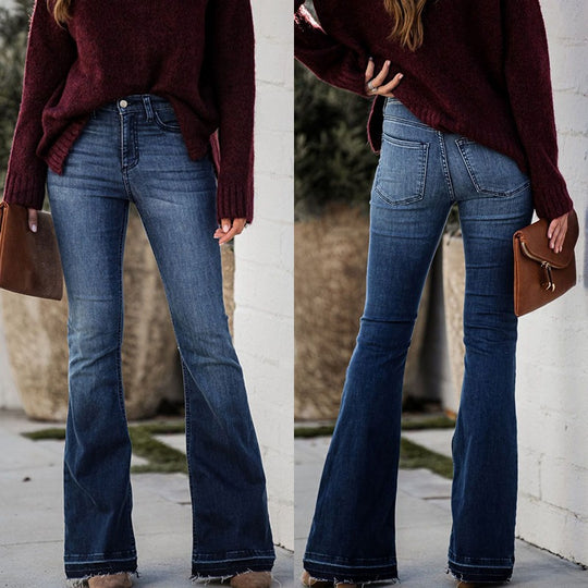 Damen Flared Jeans mit frayed Saum und hohem Bund R&B
