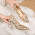 Damen Glitzernde High Heels mit transparentem Blockabsatz