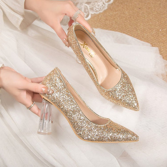 Damen Glitzernde High Heels mit transparentem Blockabsatz R&B