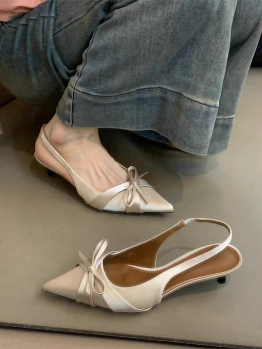 Damen Slingback-Pumps mit dekorativer Schleife und hochwertiger Velours-Oberfläche R&B