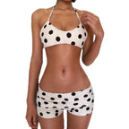 Damen sportliches Polka-Punkte Crop Top und Shorts Set R&B