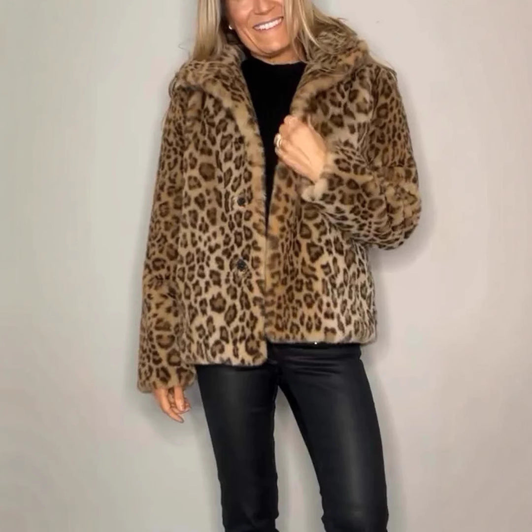 Damen kuschelige Leopardenfell Jacke R&B