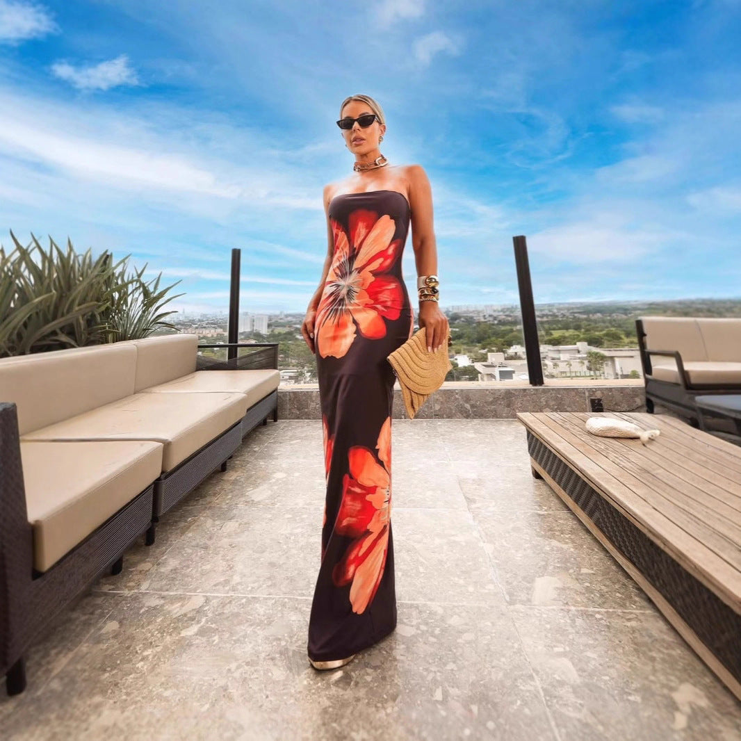 Damen strapazieres Maxikleid im exklusiven Design mit floralem Druck R&B