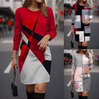 Damen Modisches Kleid mit geometrischem Muster und langen Ärmeln R&B