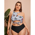 Damen Cut-Out Bikini mit modischem Blütenmuster und hohem Taillen-Slip R&B