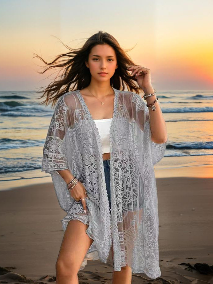 Damen romantischer Häkel-Strandüberwurf R&B