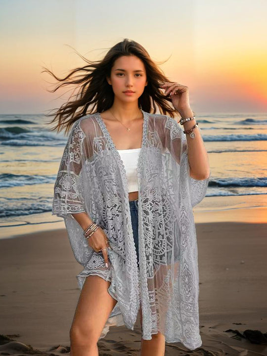 Damen romantischer Häkel-Strandüberwurf R&B