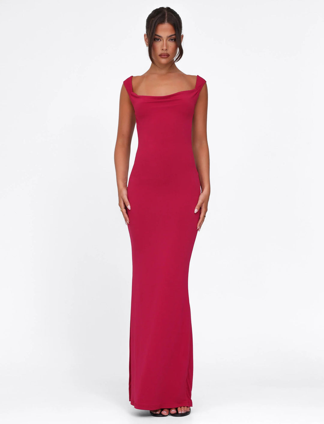 Damen nan körperbetontes Abendkleid mit quadratischem Ausschnitt und breiten Trägern R&B