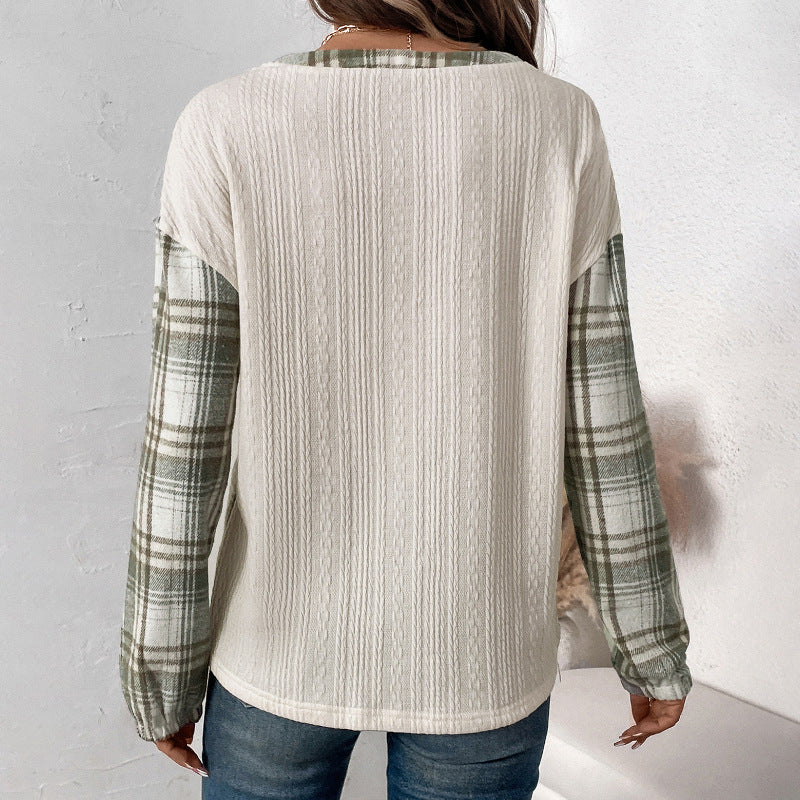 Damen Langarmshirt mit strukturiertem Design und Karomuster R&B