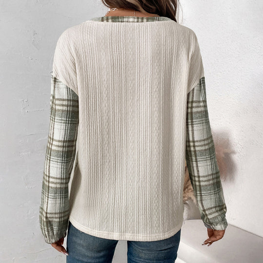Damen Langarmshirt mit strukturiertem Design und Karomuster R&B